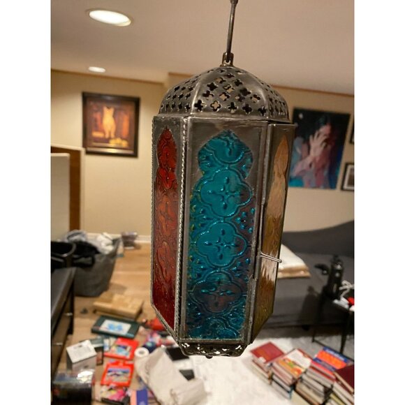 9 Pc Wedding Lot Copper Moroccan Lantern Metal Cutouts Decor 10" Tall MULTICOLOR - Picture 8 of 9